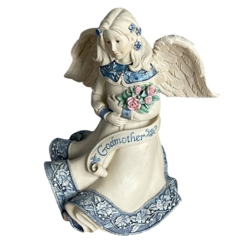 VINTAGE 2003 Sarahs Angels Godmother Angel Figurine by Cheri Lane Ivory Blue